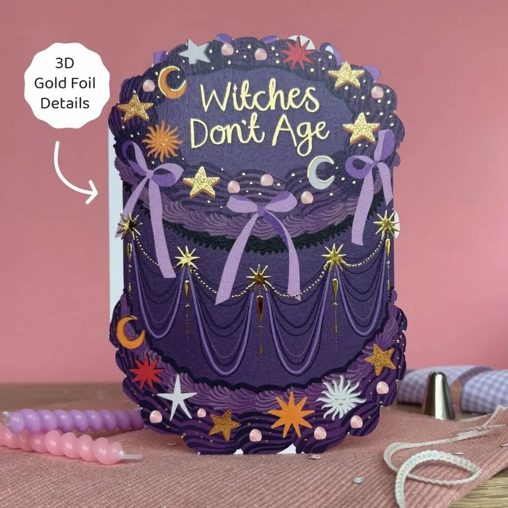 ($6) Birthday Cake Shaped Birthday Cards - Witches Don't Age
